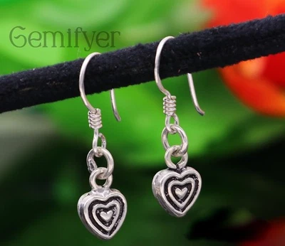 Orecchini Pendenti A Cuore In Argento Sterling 925 Fatti A Mano Per Donne - Immagine 1 di 4