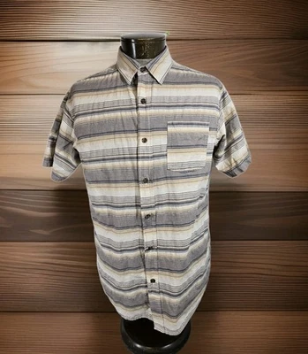 Red Head Shirt Mens L Brown Striped Short Sleeve Button Up Pocket Cotton  - Image 1 of 4