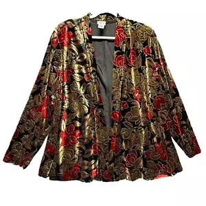 Vintage Samt Blumen Strickjacke Übergröße 1X - Bild 1 von 8