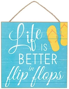 Summer Beach House Decor Sign - 10" x 10", Life is Better in Flip Flops, Wreath - Picture 1 of 3