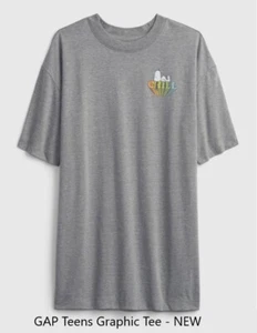 Gap Snoopy Peanuts Shirt Youth M/8 Gray Graphic Chill Boys Tshirt NWT - Picture 1 of 1