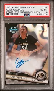 2023-24 Bowman University Chrome Cody Williams Lava Refractor Auto RC /199 PSA 8 - Picture 1 of 2