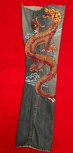 Vintage Y2K Denim Embroidered Dragon Patch Pants Jeans Leg - Picture 1 of 7