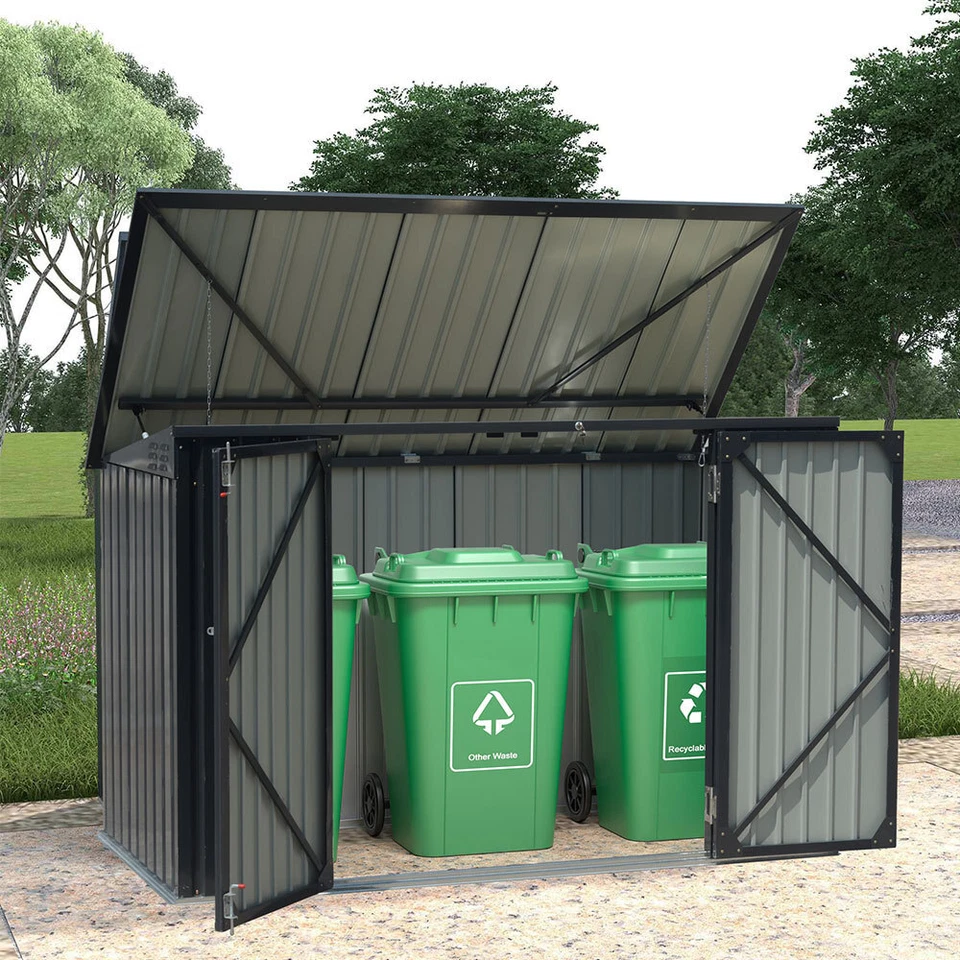 HOME-GARDEN-TRENDS Outdoor Steel Garbage Bin Bicycle Garden Tool Shed Bike Shelter Pent Roof Shed