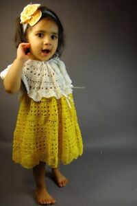 Handmade crochet girl baby dress - Yellow