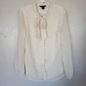Tommy Hilfiger Girls Small 7 Ivory Long Sleeve Shirt Embroidered Stars Button Up - Picture 1 of 5