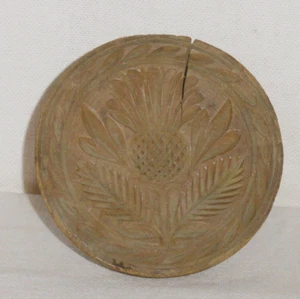 Antique Wood Butter Mold ~ Hand Turned ~ Deeply Carved Thistle - Picture 1 of 8