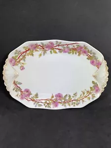 Antique Demartine Limoges Small Serving Platter with HP pink roses 11” X 7 Inch - Picture 1 of 9