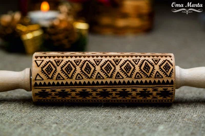 Engraved Rolling pin Embossed Rolling Laser Engraved Rolling Dough Roller Cutter - Image 1 of 4