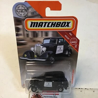 2019 MATCHBOX MBX RESCUE #18 BLACK ‘33 PLYMOUTH OC SEDAN POLICE 1/64 MIP - Image 1 of 4