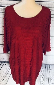Bonworth Women’s XL Blouse Red Short Sleeves Silky Ruffled U Neck - Picture 1 of 9