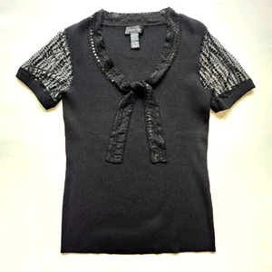 Vintage Spense Seidenpullover Bluse transparente Ärmel Perlen Pailletten schwarz Damen Gr. S - Bild 1 von 11