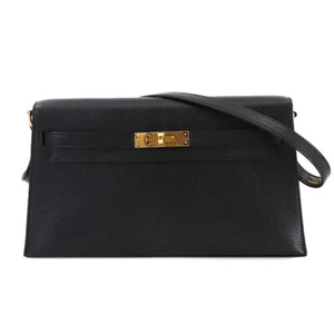 HERMES Kelly Elan Shoulder Bag Chevre Chamkila Black Purse 90278140 - Picture 1 of 11