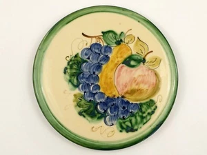 Vintage Round Ceramic Trivet Hand Painted Fruit Design 8 3/4 inches - Picture 1 of 5