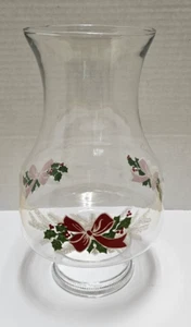 3" X 8 1/2" CLEAR GLASS FLARE TOP WITH RED BOW & HOLLY LAMP CHIMNEY 63J - Picture 1 of 7