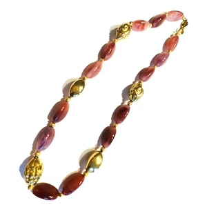 Collar Napier Vintage Piedras Rosa Malva y Gargantilla con Cuentas Tono Dorado - Imagen 1 de 6