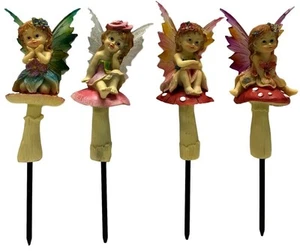Set of 2 23cm Fairy w Mushroom Garden Stick Figurine Magic Fantasy Garden Decor - Bild 1 von 5