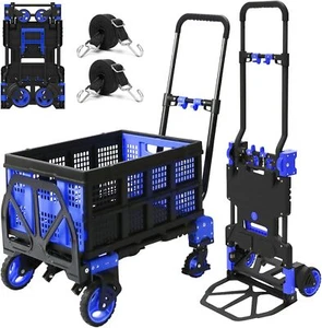 2 in 1 Folding Hand Truck with Folding Basket Telescoping Handle & Rubber Wheels - Picture 1 of 14