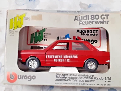 BURAGO 1/24 AUDI 80 GT FEUERWEHR POMPIERI BBURAGO BURAGO HAT 0149 IN BOX - Immagine 1 di 4