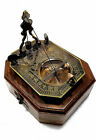 Antique Brass Sundial Compass 2" Brass Navigation Compass with Wooden Box