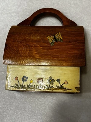 Vintage Wooden Cottage Purse with Handle - Image 1 of 4