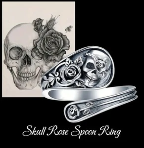 Anillo Floral Cabeza de Calavera y Fantasma Ajustable - Banda Abierta Estilo Gótico Punk - Imagen 1 de 2