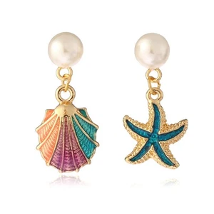 Classic Alloy Enamel for Shell Earrings Girl Beach Irregular Dangle Ear - Picture 1 of 7