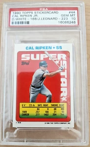 1990 TOPPS STICKERCARD card #44 CAL RIPKEN JR. D.WHITE-168/J.LEONARD-223 PSA 10 - Picture 1 of 2