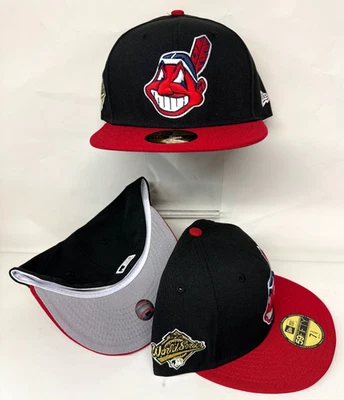 Cleveland Indians Wahoo New Era Fitted Club 59Fifty Classic sólido aba preta/vermelha - Imagem 1 de 4