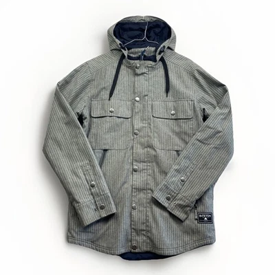 Y2K Burton Jacket Mens M Gray Striped Hooded Full Zip Snowboarding Coat DryRide Foto 1 de 4