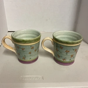 2 Culinary Arts Studio Julie Ingleman Designs Floral Coffee Cups Mugs Green - Picture 1 of 6