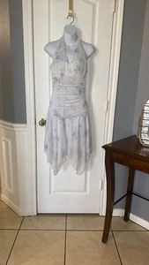 Vestido para mujer Finesse Y2K blanco con flores azules talla grande hecho en EE. UU. - Imagen 1 de 13