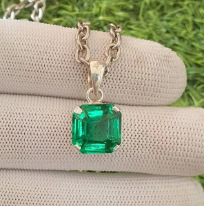 20.20Ct Natural Emerald 925 Silver Square Pendant Gorgeous Gemstone with chain - Picture 1 of 10