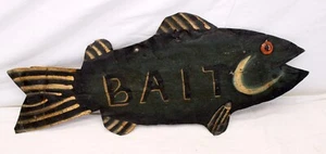 💥 20" Volkskunst Metall FISCH Angelladen Schild KÖDER Werbung Sammlerstück alt💥 - Bild 1 von 10