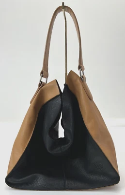 Linea Pelle Tan & Black Pebbled Leather Hobo Slouchy Shoulder Bag Large Purse - Image 1 of 4