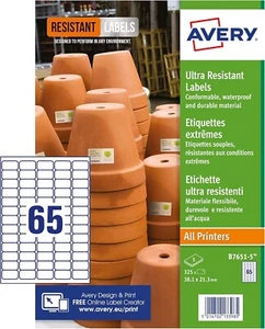 Avery Ultra Resistant Labels 38.1 x 21.3mm (325 labels) 5 Sheets of 65 B7651-5 - Picture 1 of 9