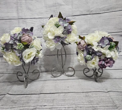 Centros de mesa de boda, centros de mesa florales, púrpura polvoriento, marfil, vintage Foto 1 de 4