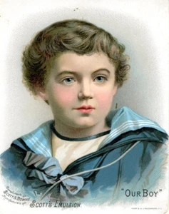 1890s Scott's Emulsion Victorian Trade Card. Matrosenjunge - "Unser Junge". Tolle Farbe - Bild 1 von 2