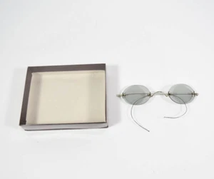 Antique Wire Rimmed Oval Lens Eye Glasses Spectacles 4.5" Across Steampunk * - Picture 1 of 5