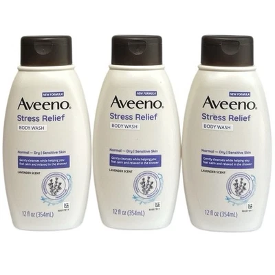 3 Aveeno Stress Relief Body Washes with Prebiotic Oat + Lavender Soap & Dye Free - Image 1 of 4