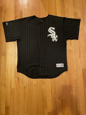 Camiseta de béisbol vintage de los Chicago White Sox MLB negra a rayas majestuosa XXL EE. UU. Foto 1 de 4