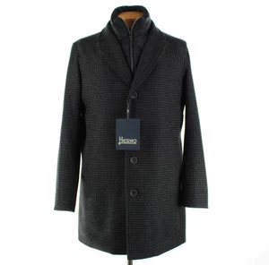 Herno NWT Wool Blend Coat w/ Removable Bib Size 50 (M US) In Gray Houndstooth - Picture 1 of 19