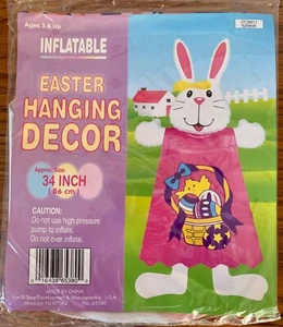 Vintage aufblasbarer rosa Hase 34" Zoll Osterhase Vinyl NEU 2 Fuß 10" aufblasbar - Bild 1 von 8