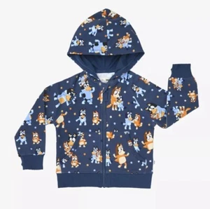 NUOVO!! Felpa con cappuccio e zip Little Sleepies Bluey modalità danza taglia 4T - Foto 1 di 5