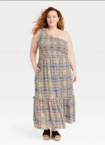 Knox Rose Women's Maxi Dress Size XL One Shoulder Smocked Multicolor - Picture 1 of 6