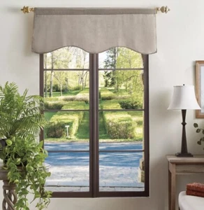 Martha Stewart Lucca Velvet Scallop Valance Color Linen 50” X 18” Rod Pocket - Picture 1 of 2