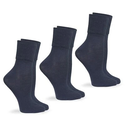 Paquete de 3 calcetines Jefferies para mujer de algodón con puño giratorio al tobillo sin costuras talla grande Foto 1 de 4