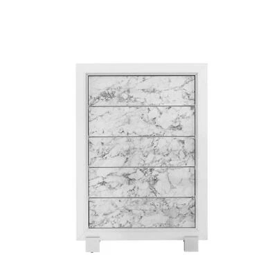 Modern White Chest With 5 Faux Marble Detailed Front Drawer. - Image 1 of 4