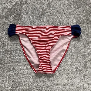 Bobbie Brooks Bikini Bottom Womens 1XL Red White Striped Mid Rise Summer Beach - Picture 1 of 8