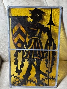 Vintage Medieval "Figure With Spear" Silhouette On Stained Glass Artwork - Picture 1 of 12